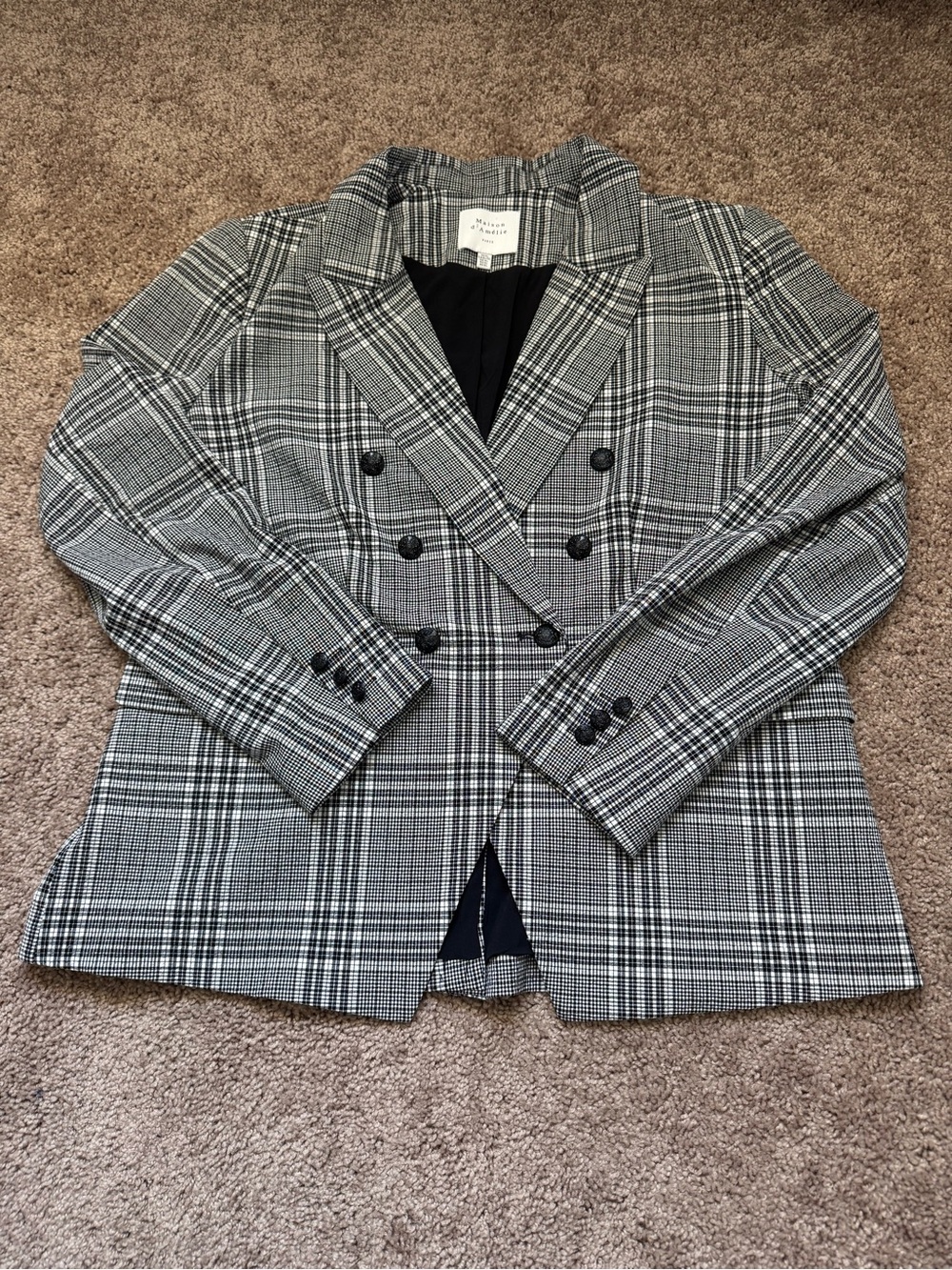Maison d’Amelie Paris Blazer XL Black Gingham Plaid DoubleBreasted Anthropologie